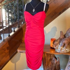 Sexy Red Ruched Rhinestone Bodycon